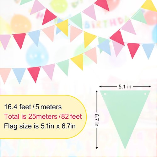 Colorful Pennant Flags - 60pcs Multicolor Pennant Banner 82ft CardStock Paper Pennant Triangle Bunting Flag for Party Decoration Baby Shower Classroom Decor (Macaron)