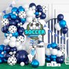 Soccer Balloon Arch Kit,Royal Blue White Metallic Silver Football Balloons for Kids Boy Soccer Birthday Party Decorations Baby Shower Wedding Anniversary Graduation Sport Themed Party Supplies