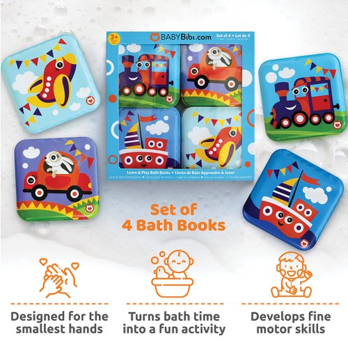 Floating Baby Bath Books - Transport Themed Bath Books for Babies, Infants - Waterproof, Mold-Free Bath Toys for Learning & Early Education