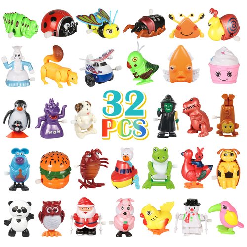 CIUGEO 32 PCS Assorted Wind-up Toys for Kids, Bulk Windup Animals Walking Jumping Swimming Flipping Clockwork Toys for Kids Clossroom Party Favors, Birthday Gifts