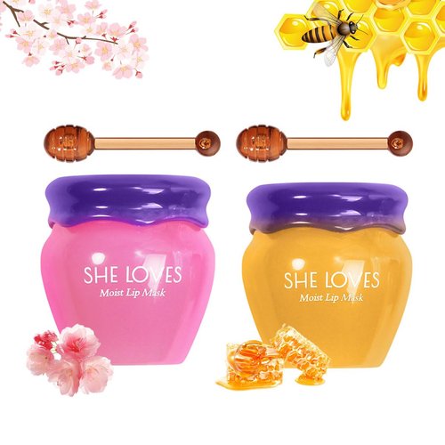 Tiejdhr 2PCS Lip Mask Overnight, Fade Lip Lines Bee Lip Balm, Honey & Sakura Day and Night Repair Lip Sleeping Masks, Natural Lip Enhancer Care Serum Hydrating & Prevention Dry Lip