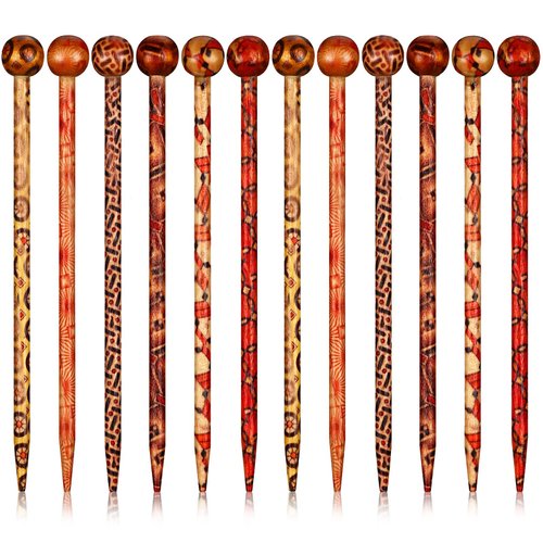 Cindeer 12 Pieces Wooden Hair Sticks Bulk Vintage Hair Pins Japanese Chinese Hair Sticks for Women Decorative Retro Hair Chopsticks for Women Bun Updo Hair Accessory, 6 Styles