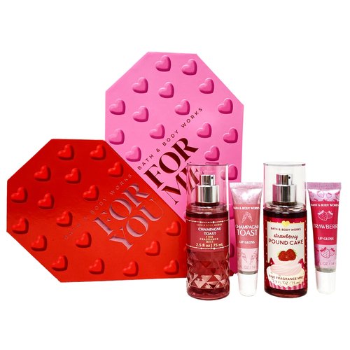 Generic Bath and Body Work For You For Me Heart Shaped Gift Box Set - Strawberry Pound Cake and Champagne Toast - Travel Size
