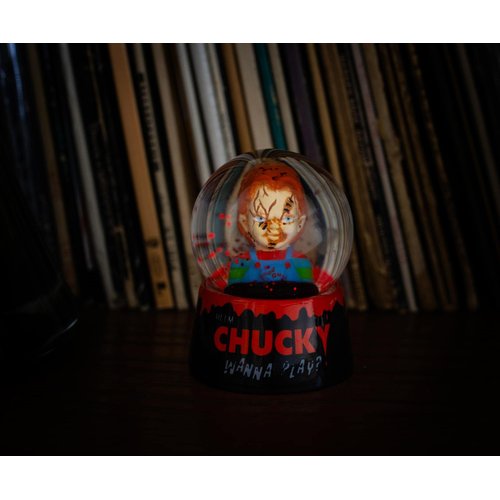 Toynk Child's Play Chucky Wanna Play? 3-Inch Mini Snow Globe with Swirling Glitter Display Piece | Horror Movie Collectible Keepsake, Red, (CK1320JS)
