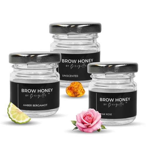 Brow Honey by Baezilla Eyebrow Gel Gift Set, Long Lasting Clear Brow Gel Stocking Stuffer with Eyebrow Brush & Waterproof Eyebrow Wax Lamination Gel, Pack of 3