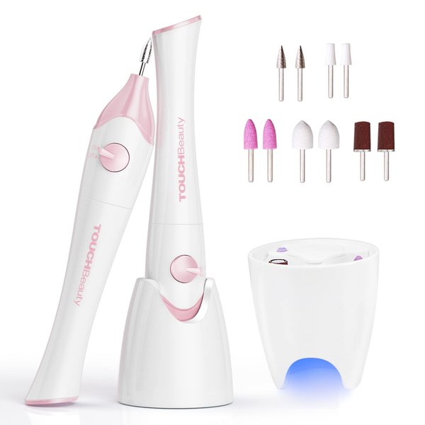 TOUCHBeauty Electric Nail File Drill with 10pcs Nail Bits for Natural Nails, Manicure Pedicure Set with UV Light Stand, Nail Buffer Drill Polisher Fingernails Toenails Care Set, Pink