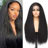 HANSAMU 24 Inch 13x4x1 Kinky Straight Lace Front Long Human Hair Wigs for Women Glueless Lace Wigs,Synthetic Yaki Straight Lace Front Wig Heat Resistant Natural Black With Baby Hair