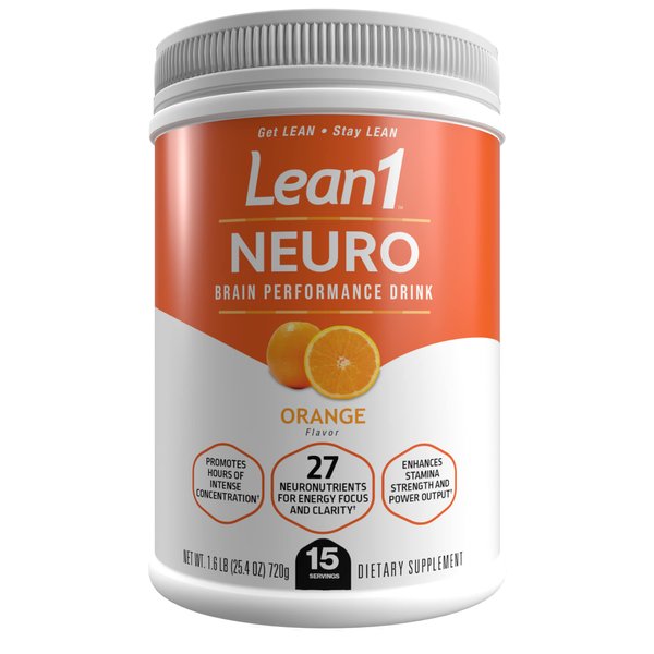 Lean1 Neuro, Mental Energy Powder Drink, orange flavor, 15 serving tub by Nutrition53