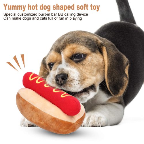 Zerodis Dog Squeaky Toys, Detachable Hot Dog Shape Soft Plush Dog Toy