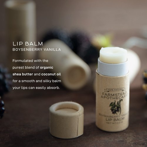 Farmstead Apothecary 100% Natural Lip Balm with Organic Beeswax, Organic Shea Butter & Organic Coconut Oil, Boysenberry Vanilla 0.2oz (Pack of 2)