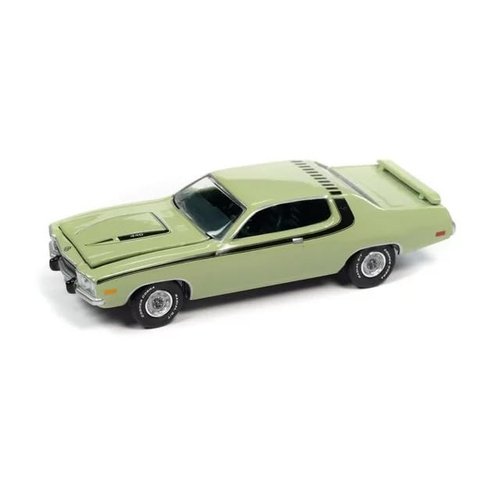 1973 Plymouth Road Runner 440 Mist Green with Black Stripes and Green Interior Vintage Muscle Limited Edition to 14910 Pieces Worldwide 1/64 Diecast Model Car by Auto World 64352-AWSP096A