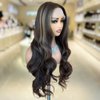 SOKU Lace Front Wigs Synthetic for Women 30 Inch Highlight Brown Wig Long Body Wave Heat Resistant Wigs T part Transparent Swiss lace Wig for Daily Wearing Pre Plucked Glueless Lace Wig