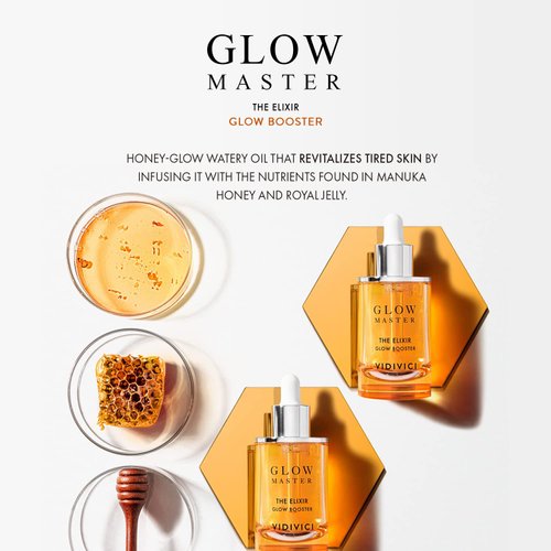 VIDIVICI Glow Master The Elixir Booster - Anti-Aging Serum with Manuka Honey and Royal Jelly - For Soft & Dewy Skin – Honey Glow Healthy Skin – Makeup Booster Ampoule, 1.01 fl.oz.