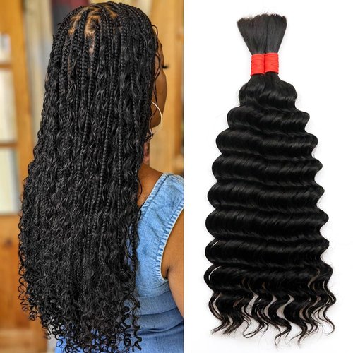 Deep Wave Bulk Human Hair for Braiding No Weft 18” 100g(2bundles/1pack) 100% Unprocessed Brazilian Virgin Human Hair Bulk for Micro Braids Wet and Wavy Deep Bulk Human Hair Braids Extension(Jet Black)