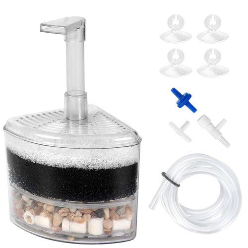AQUANEAT Sponge Filter, Aquarium Air Driven Bio Corner Filter Sponge for Fry Shrimp Nano Fish Tank (Small with Accessories)