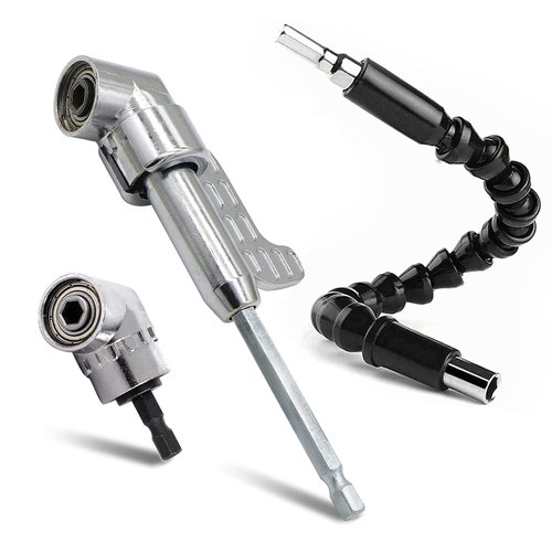 Jamiikury Silver 105 Degree Right Angle Drill Bit Holder, 1/4" Hex Shank Driver Angle Extension and Flexible Angle Extension Bit Kit for Screwdriver & Drill