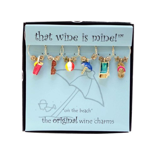 Wine Things 6-Piece Wine Glass Markers Wine Glass Charms Wine Glass Tags for Stem Glasses Wine Tasting Party, Wine Charm (On The Beach)