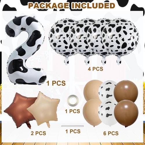 Cow Print Birthday Party Balloons,40 Inch Big Cow Print Mylar Foil Number 2 Balloon for Kids 2nd Birthday Party Supplies,Cow Themed Western Cow Print Balloons Party Decoration