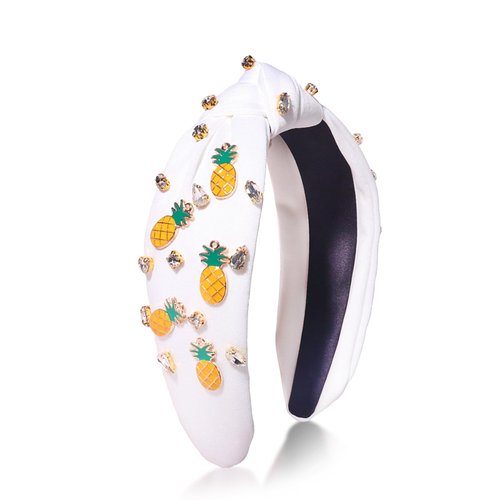 Summer Fruit Headbands for Women Girls, Summer Tropical Hairband with Pineapple Fruit Rhinestone Design Jeweled Knotted Headband Summer Beach Hair Accessories for Vacations Hawaiian Party 1PCS