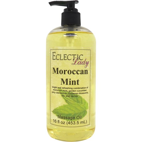 Moroccan Mint Massage Oil, 16 oz, With Sweet Almond Oil and Jojoba Oil, Preservative Free, Perfect for Aromatherapy and Relaxation