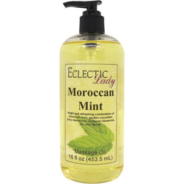 Moroccan Mint Massage Oil, 16 oz, With Sweet Almond Oil and Jojoba Oil, Preservative Free, Perfect for Aromatherapy and Relaxation