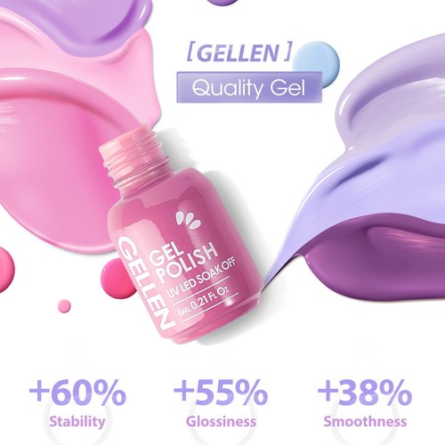 Gellen Gel Nail Polish Kit - 6 Colors Lavenders Series - Violet Lilac Rose Pink Popular Nail Gel Colors Nail Art DIY Home Gel Manicure Set