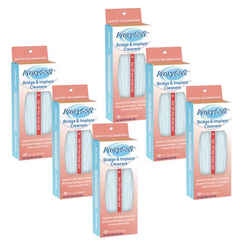 Proxysoft Dental Floss for Bridges and Implants 6 Packs - Floss Threaders for Bridges, Dental Implants, Braces with Extra-Thick Proxy Brush for Optimal Oral Hygiene -Teeth Bridge and Implant Cleaners