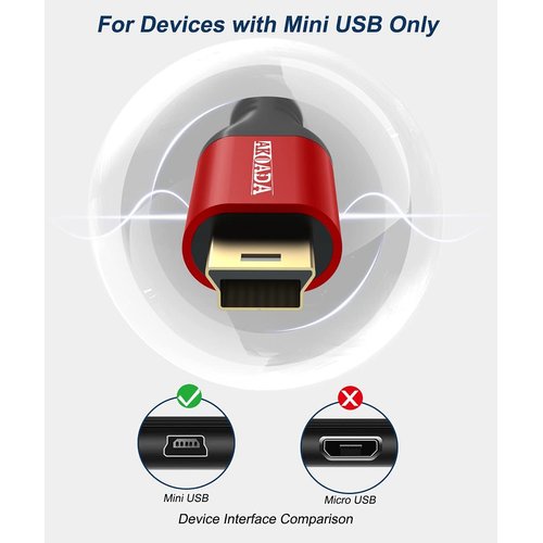 AkoaDa 2 Pack Mini USB Cable10 FT, USB 2.0 Type A to Mini B Cable Braided Charging Cord Compatible with GoPro Hero 3+, PS3 Controller, MP3 Player, Digital Camera