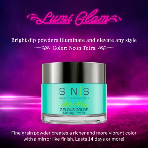 SNS Nail Dip Powder, Gelous Color Dipping Powder - Neon Tetra (Turquoise/Aqua, Neon) - Long-Lasting Dip Powder Nail Color Lasts 14 Days - Low-Odor & No UV Lamp Required - 1 oz