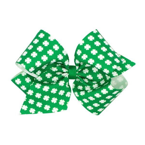 Wee Ones Girls' Shamrock Print Grosgrain Hair Bow on a WeeStay Hair Clip, King, Green