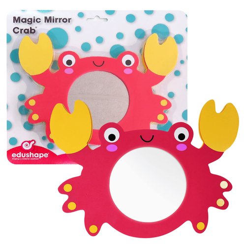 Edushape Magic Mirror Shapes, Crab Baby Mirror - Baby Bath Foam Toys Mirror - Stick-On Removable Baby Foam Bath Toys for Toddlers 1-3 - Learning Bath Toys Foam Mirror - Cause, Effect, Cognitive Skills