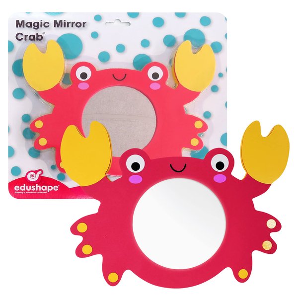 Edushape Magic Mirror Shapes, Crab Baby Mirror - Baby Bath Foam Toys Mirror - Stick-On Removable Baby Foam Bath Toys for Toddlers 1-3 - Learning Bath Toys Foam Mirror - Cause, Effect, Cognitive Skills