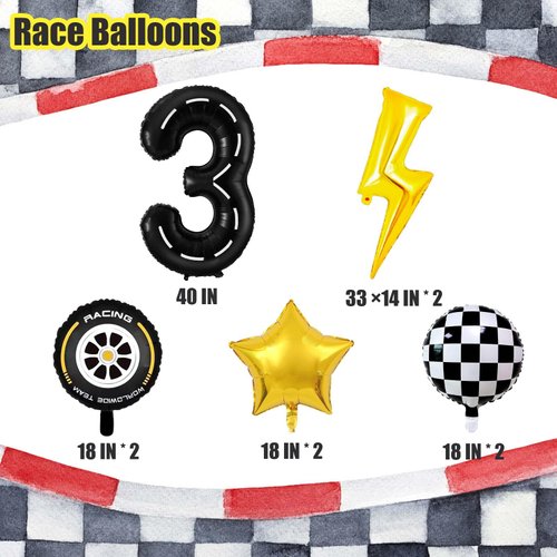 Cars Birthday Decorations, 3rd Birthday Decorations for Boys, 3 Balloon Number, Race Car Birthday Party Decorations, Race Car Balloons (3)
