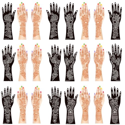 Henna Tattoo stencil kit, Henna Tattoo Indian Temporary Tattoo Stencils Glitter Airbrushing Diy Henna Tattoo Stencils Hand Forearm Tattoo Stickers (13-18)
