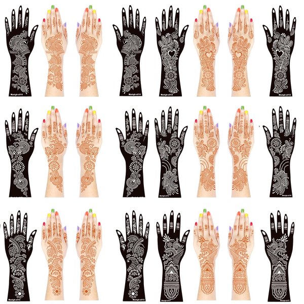 Henna Tattoo stencil kit, Henna Tattoo Indian Temporary Tattoo Stencils Glitter Airbrushing Diy Henna Tattoo Stencils Hand Forearm Tattoo Stickers (13-18)