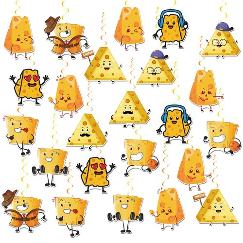 24 PCS Cheese Hanging Swirl Decorations Cheese Ceiling Streamers Hanging Decorations Cheese Party Decorations for Cheese Birthday Party Supplies Baby Shower Decorations
