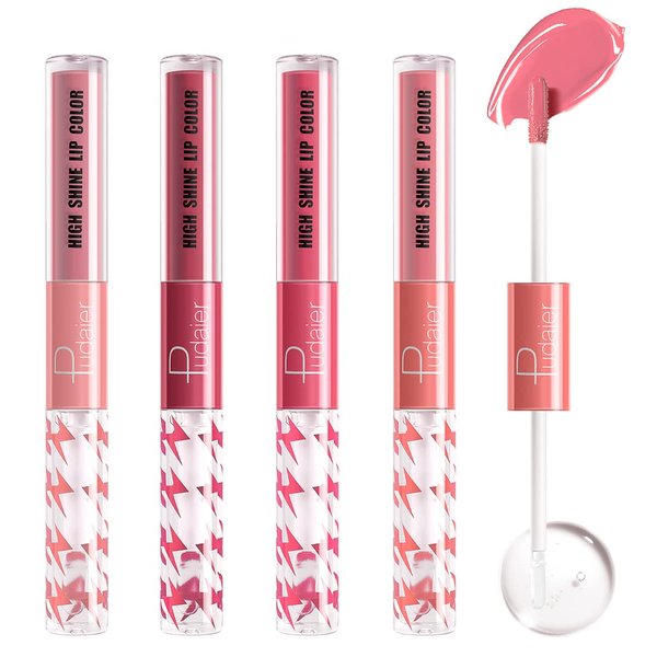 Marine Forest High Shine Lip Gloss with Clear Fixed Color Lip Oil, Up to 12 Hours Long Lasting Dual Ended Liquid Lipstick, Lightweight and Non Sticky, 0.1 Oz (05+06+07+08)