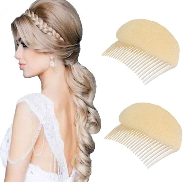ericotry Hair Comb, 2PCS Charming Bump It Up Volume Inserts Hair Decoration Comb Sponge Foam Do Beehive hair styler Insert Tool (Beige, Nylon)