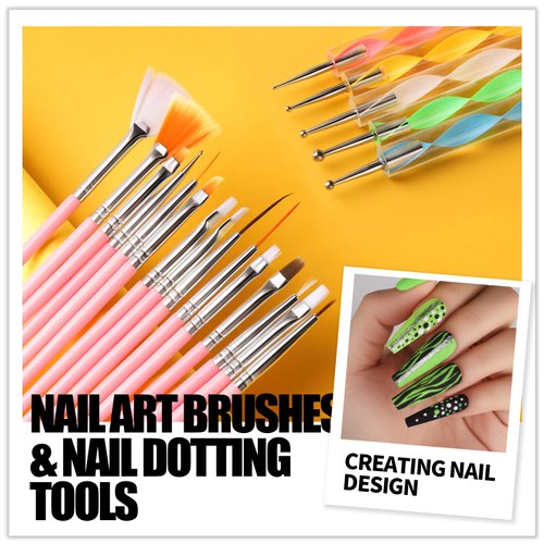 Teenitor Nail Art Brushes Nail Art Tools, Nail Brushes for Nail Art Kit with Nail Stickers, Nail Design Kit Nail Design Brushes Nail Gems, Dotting Tools Nail Art Stickers Nail Glitter Nail Accessories