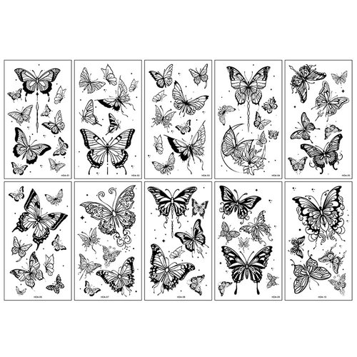Generic 10 Sheets Temporary Tattoo Stickers, Waterproof Black Butterfly Pattern Tattoos Body Art Henna Sticker for Women Girls DIY Body Face Arms Legs (Model A)