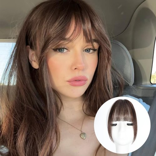MISNEY Bangs Hair Clip in Bangs Real Human Hair Extensions Wispy Bangs Fringe with Temples Hairpieces Air Bangs for Women Human Hair Clip on Bangs