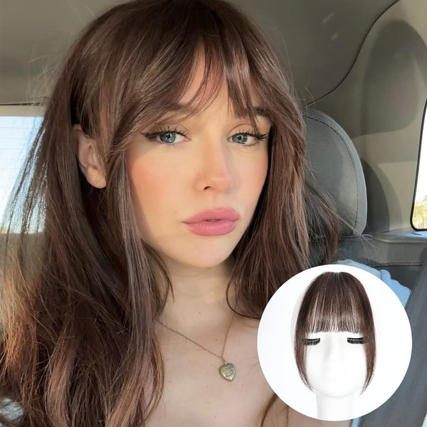 MISNEY Bangs Hair Clip in Bangs Real Human Hair Extensions Wispy Bangs Fringe with Temples Hairpieces Air Bangs for Women Human Hair Clip on Bangs