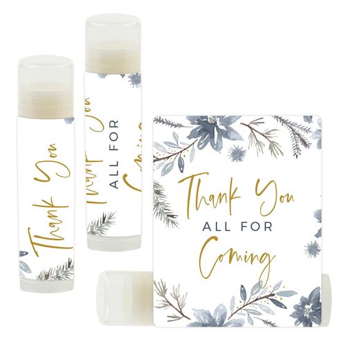 Andaz Press Winter Watercolor Snowflakes and Gray Florals Baby Shower Party Collection, Lip Balm Baby Shower Party Favors, Thank You All for Coming, Baby Shower Party Favors, 12- Pack