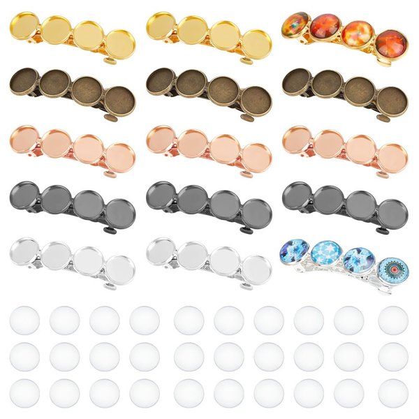 UNICRAFTALE Hair Barrettes Settings - 20Pcs 5 Colors Brass Blank Metall Hair Clips with Glass Cabochons for DIY Resin Barrettes and Women's Headwear Accessories