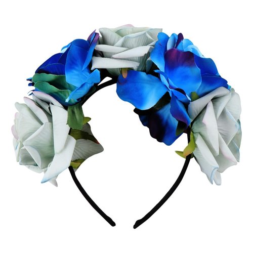 Day of The Dead Headpiece Halloween Costume Mexican Headband Rose Flower Crown Dia de Los Muertos Headpiece for Halloween Carnival Wedding Festival Sapphire Random Color
