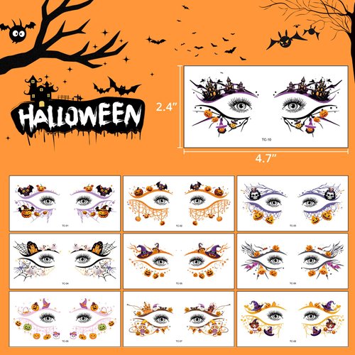 10 Sheets Halloween Eye Shadow Temporary Tattoo Stickers Face eye Makeup Stickers for Women Girls Halloween Masquerade Party