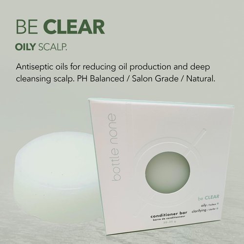 BOTTLE NONE | be CLEAR Conditioner Bar for Oily Hair & Scalp | Antiseptic Oils for Reducing Oil Production and Deep Cleansing Scalp | PH Balanced/Salon Grade/Natural | 50+ Washes