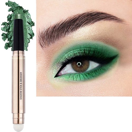OVIQERKI 18 color eyeshadows stick shimmer,Highlighter waterproof eyeshadow pen,Colour pop eye makeup (15# Bright Green Shimmer)