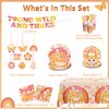 138pcs Young Wild and Three Party Decorations Tableware Set, Wild and Three Party Decorations Young Wild and Three Plate Napkins Tablecloth Banner for Young Wild and Three Party Decorations Girl
