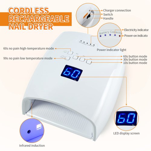 48w UV LED Nail Lamp Nail Dryer, Gel Nail Light Rechargeable Nail Lamp with Timer Setting, UV Gel Nail Lamp for Gel Nails, with Automatic Sensor & Professional Portable Handle Nail Curing Lamp